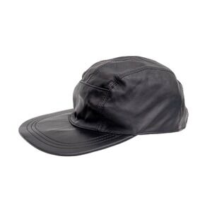 Burberry London Leather Cap Hat Black Nova Check Lining Adjustable Strap Size L